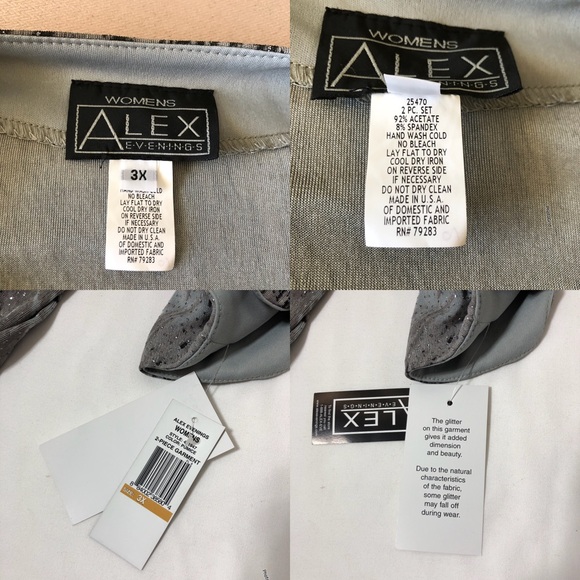 Alex Evenings Made In USA 2 Pieces Set Stretchy Glitter Printed 3/4 Sleeve 3X - Picture 10 of 16